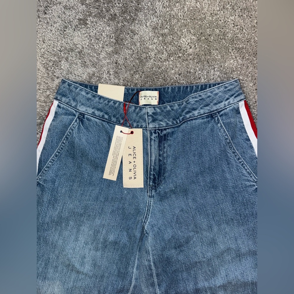 ALICE + OLIVIA Xnder Racing Stripe Wide Leg Jeans - Picture 8 of 11